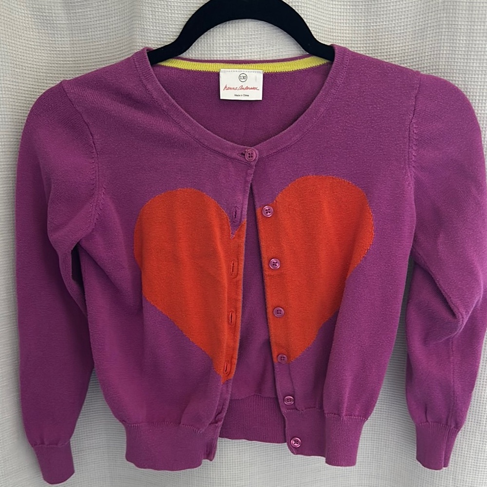 Hanna Andersson Purple Sweater with Red Heart Design 130